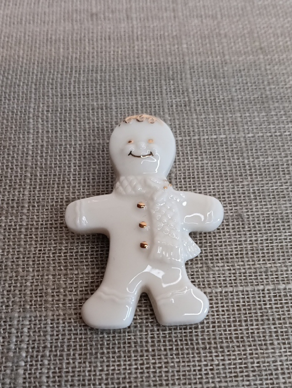 Lenox White Porcelain Gingerbread Man Brooch with Gold Accents